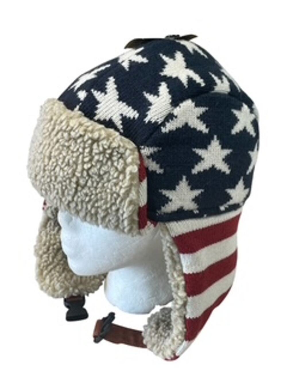 New- Stars & Stripes USA Aviator Trooper Hunting Hat Winter Ski Cap Size Medium